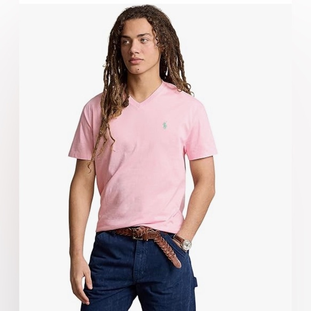 Men’s US Polo Assassin Shirt sz L pink with Blue logo